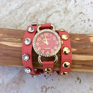 Geneva Platinum Leather Wrap Around Watch